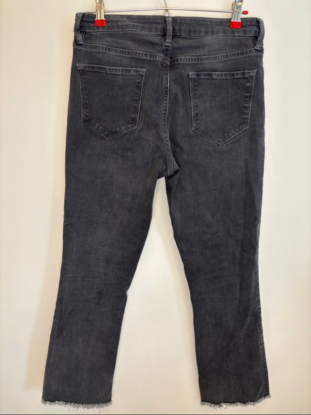 Free People High Rise Straight Raw Hem Jeans Charcoal Grey / Washed Black Sz 29 - Picture 7 of 12